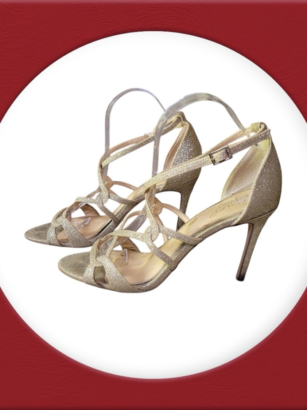 Gold Glitter Strappy High Heel Sandals - BADGLEY MISCHKA